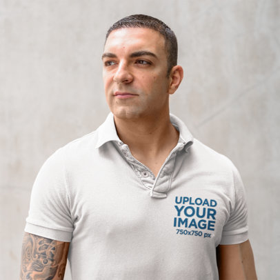 Polo Shirt Mockup of a Muscular Man with an Arm-Tattoo 45237-r-el2