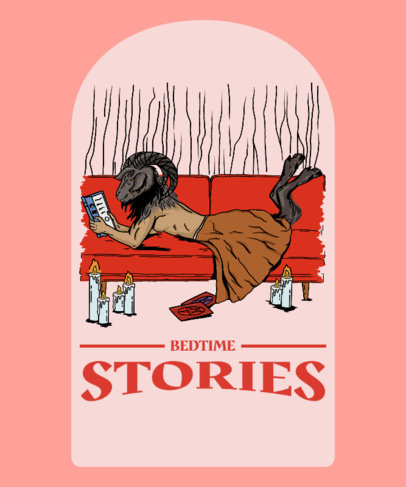 Silly T-Shirt Design Template with an Illustration of Baphomet Reading on a Couch 3763d