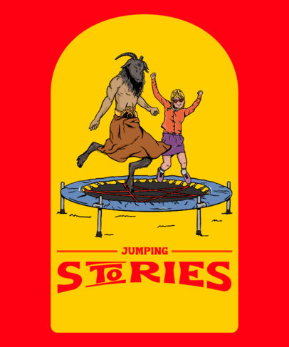 T-Shirt Design Generator Featuring Baphomet Jumping on a Trampolin 3763g