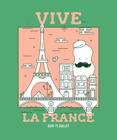 T-Shirt Design Creator for Bastille Day Featuring an Illustrated Paris Scenery