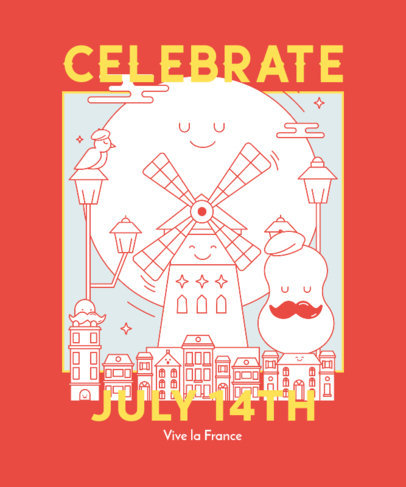 T-Shirt Design Creator Featuring an Illustrated Cartoon Scenery for Bastille Day 3769g