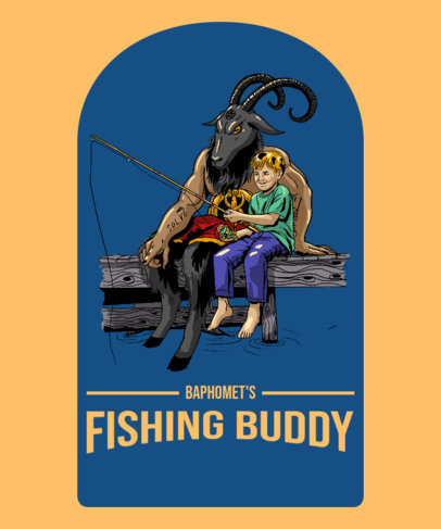 T-Shirt Design Maker with a Picture of Baphomet Fishing with a Kid 3763e