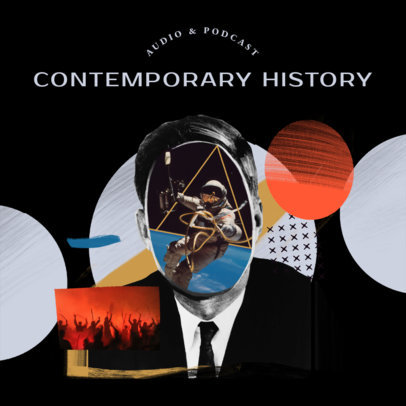 Contemporary History Podcast Cover Template Featuring a Surreal Collage 4411n