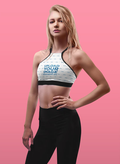 Sports Bra Mockup Featuring a Confident Blonde Woman 38554-r-el2