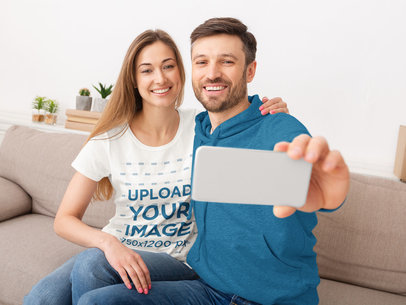 T-Shirt Mockup Featuring a Woman and Her Boyfriend Taking a Selfie 40445-r-el2