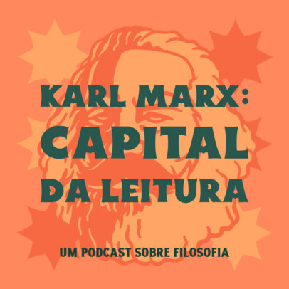 Podcast Cover Design Template with an Illustration of Karl Marx 4417p