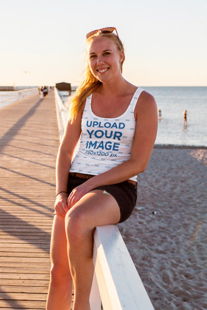 Tank Top Mockup of a Blonde Woman Posing in a Pier 45802-r-el2