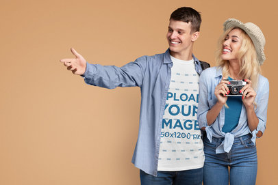 T-Shirt Mockup Featuring a Young Man Posing With His Girlfriend at a Studio 46511-r-el2