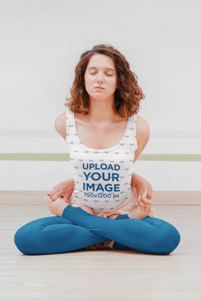 Tank Top Mockup of a Young Woman Doing an Advanced Yoga Pose
