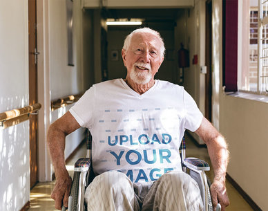 V-Neck Tee Mockup of a Senior Man Using a Wheelchair
