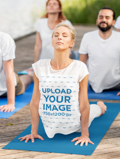 T-Shirt Mockup of a Woman at an Outdoor Yoga Class