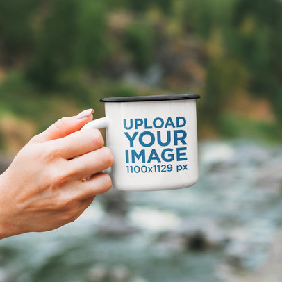 12 oz Enamel Mug Mockup Featuring a Woman in Nature