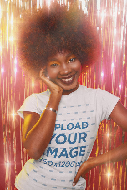 T-Shirt Mockup of a Happy Woman in a Disco Setting m10116