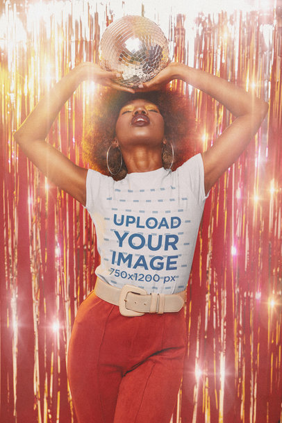 T-Shirt Mockup of a Woman Posing With a Disco Ball m10138
