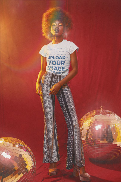 T-Shirt Mockup of a Woman in a 70s-Styled Setting m10140