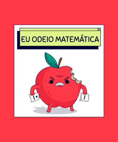 T-Shirt Design Template Featuring a Mad Bitten Apple Cartoon
