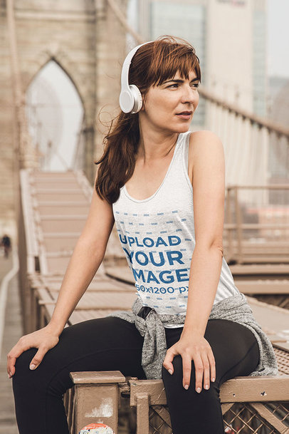 Heather Tank Top Mockup Featuring a Woman on a Bridge 