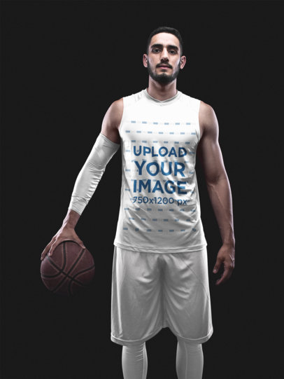 Basketball Jersey Maker - Muscular Man Holding Ball with One Hand a16356