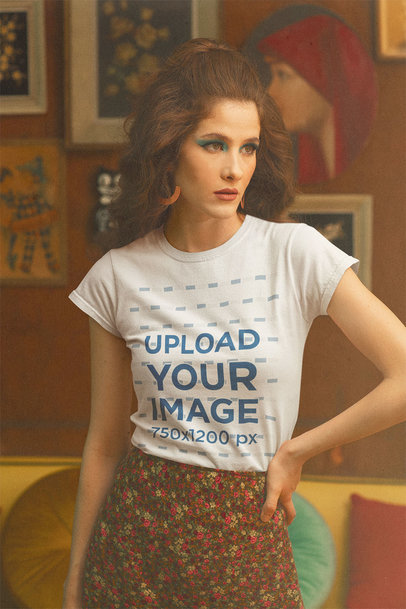 T-Shirt Mockup of a Serious Woman With a Retro Style m10525