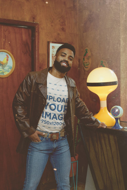 Retro Mockup of a Man Wearing a 70's-Style Outfit with a T-Shirt