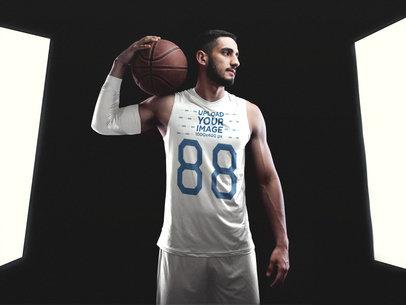 Basketball Jersey Maker - Bearded Man With Muscles Standing Between Lights a16354