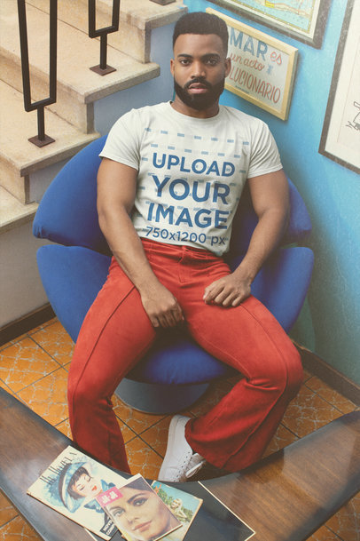 T-Shirt Mockup of a Bearded Man Wearing Retro Garments