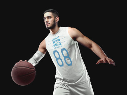 Basketball Jersey Maker - Muscular Man Dribbling with Ball a16358