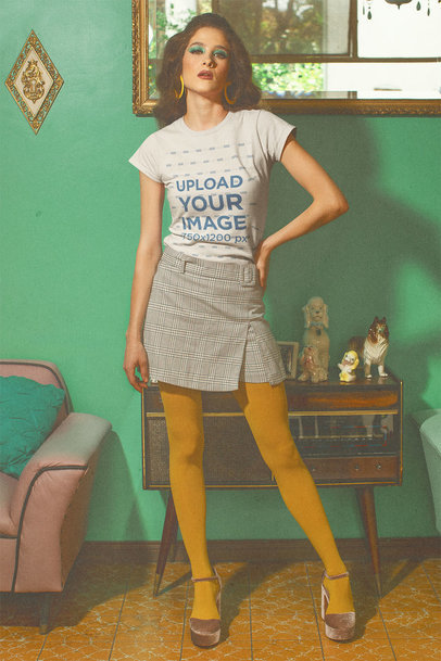 T-Shirt Mockup of a Woman in a 70's Outfit m10529