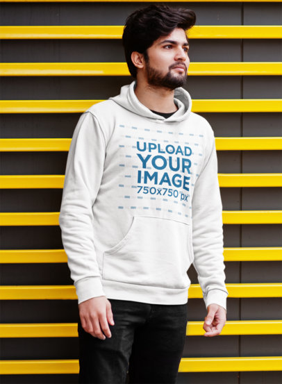 Mockup of a Bearded Man with a Beard Posing in a Pullover Hoodie
