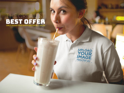 Facebook Ad - Girl Drinking a Milkshake Wearing a Polo Shirt 15417
