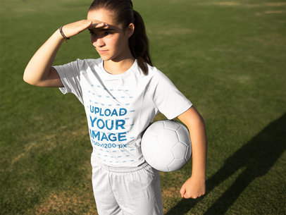 Custom Soccer Jerseys - Girl with Ball Looking to the Horizon