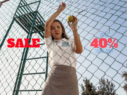 Facebook Ad - Girl Wearing a Polo Shirt Against a Fence a15720