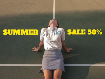 Facebook Ad - Woman Wearing a Polo Shirt Resting at the Tennis Court