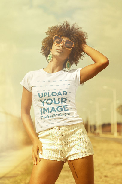 T-Shirt Mockup of a Fabulous Woman with a 70's Style