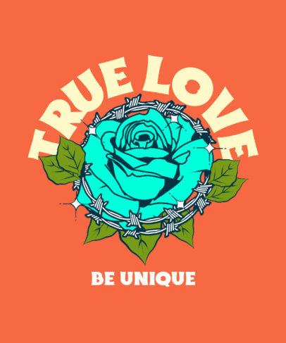Illustrated T-Shirt Design Template Featuring Graphics of Roses