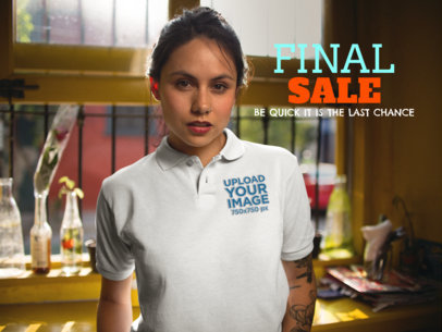 Facebook Ad - Closeup of a Woman Wearing a Polo Shirt