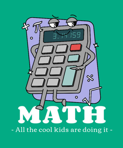 T-Shirt Design Template with a Cartoonish Calculator Graphic