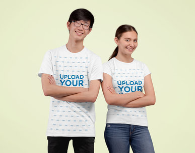 T-Shirt Mockup Featuring Two Young Friends Posing With Their Arms Crossed 26014a