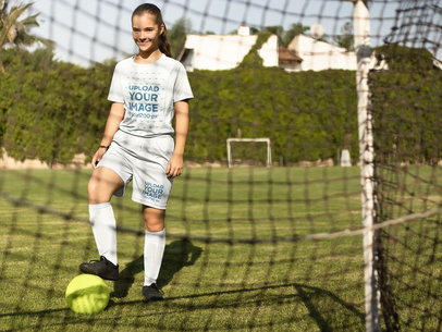 Custom Soccer Jerseys - Little Girl About to Kick the Ball a16375