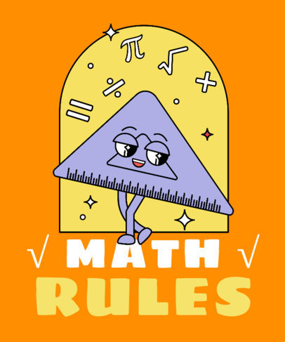T-Shirt Design Template Featuring a Ruler Cartoon with Math Symbols