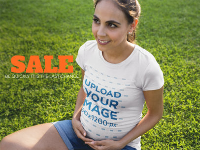 Facebook Ad - Happy Pregnant Mom Wearing a Round Neck Tee While at the Park a16335