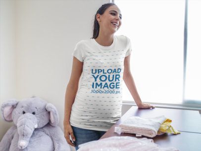 Facebook Ad - Smiling Pregnant Woman Wearing a Round Neck Tee Indoors