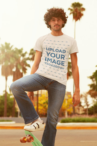 Retro T-Shirt Mockup of a Man on a Skateboard