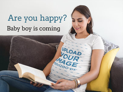 Facebook Ad - Pregnant Mom Reading Wearing a T-Shirt