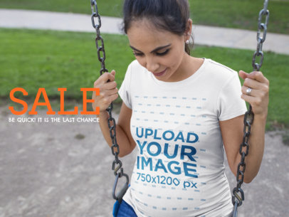 Facebook Ad - Pregnant Woman in a Swing Wearing a Tshirt