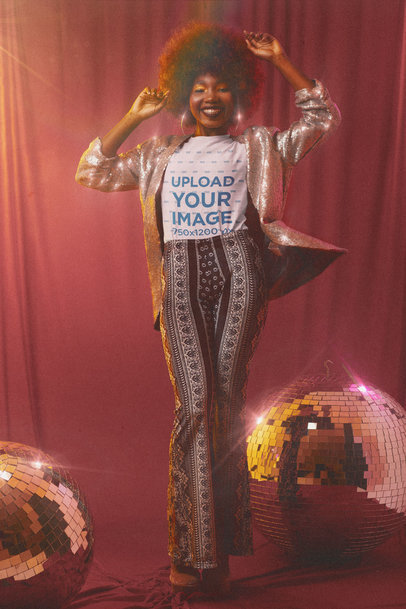 Mockup of a 70's Disco Diva Wearing a T-Shirt m10141