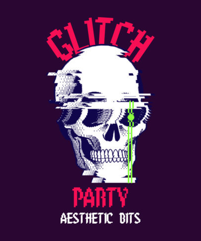 T-Shirt Design Template With Skull Graphics and a Glitchy Aesthetic