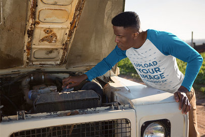 Raglan Shirt Mockup of a Man Fixing His Truck 41474-r-el2