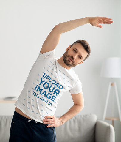 Mockup of a Man Wearing a Round-Neck Tee While Working Out