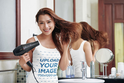 Tank Top Mockup of a Happy Woman Using a Hair Dryer 42758-r-el2